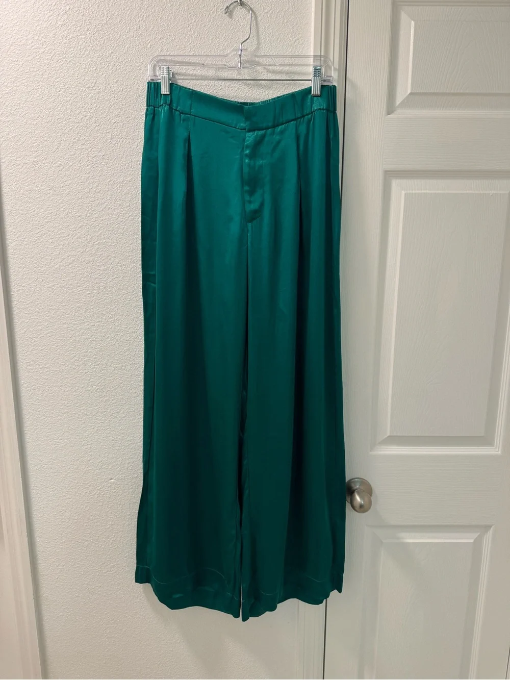 Freepeople Satin Palazzo Good days trouser  Emerald Green WideLeg Highrise sizeS